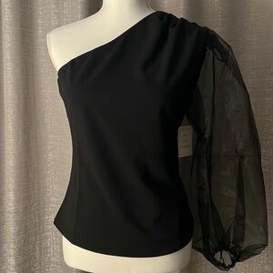 Asymmetrical Mesh Sleeve Top